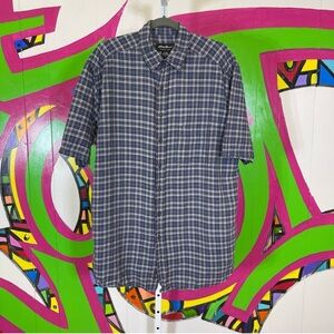 Eddie Bauer, Linen Cotton Blend, Plaid Button Up Shirt. Size Large Tall.